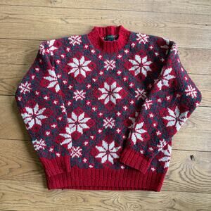 Club Room Knit By Hand Wool Sweater SZ XL Red Gray White Cozy Chunky